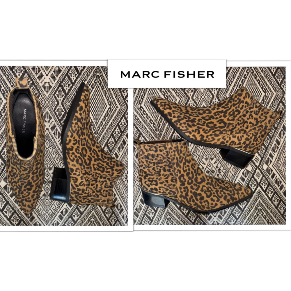 Marc Fisher Missir Pointed Toe Suede Leopard Print Chelsea Boot- US 8.5 like NEW